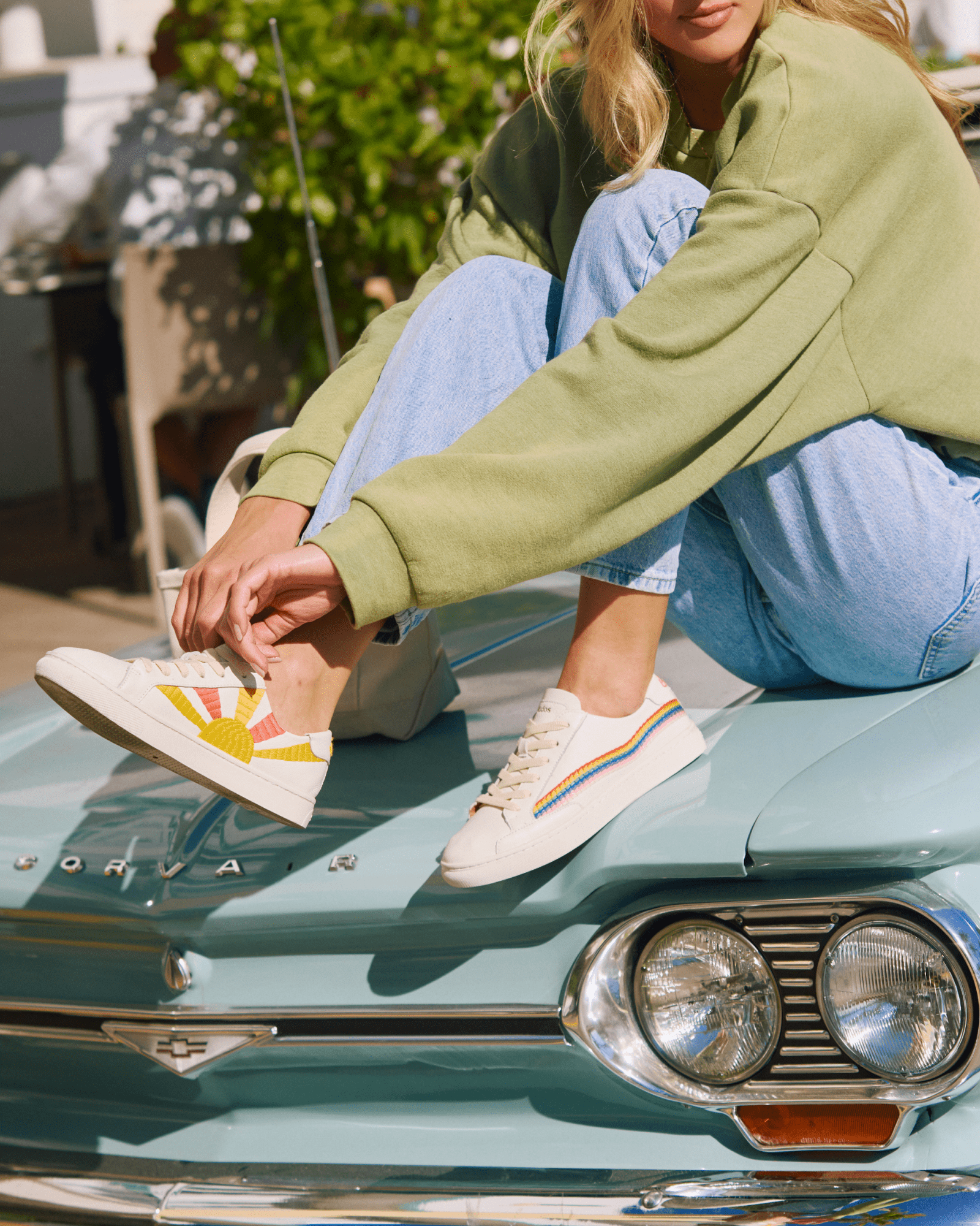 Women's Ibiza Classic Sneaker | Embroidery | Rainbow Wave - Oasis White - Women's Sneakers - Oasis White - Rainbow Wave - Soludos - 