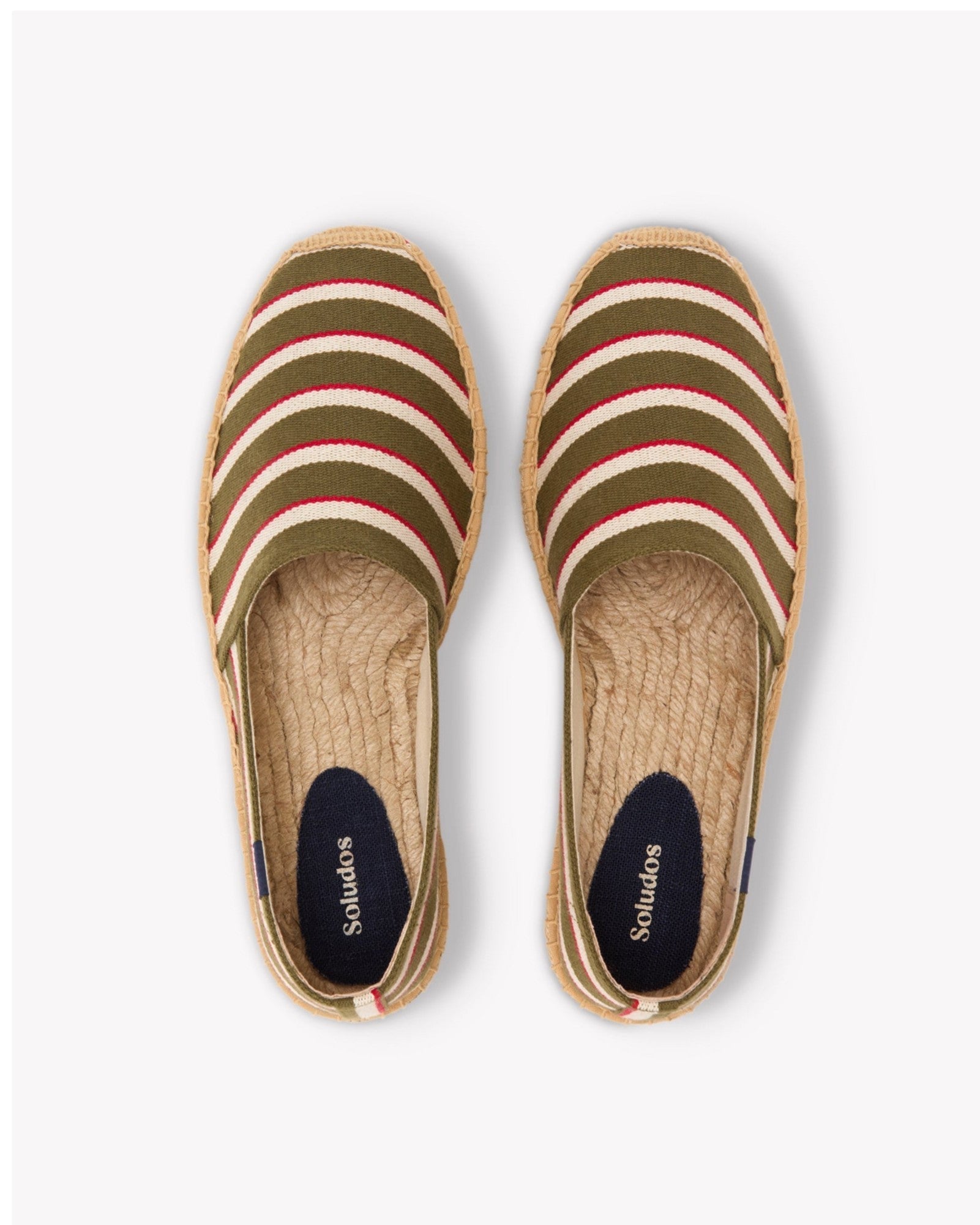 The Original Espadrille - Classic Stripes - Olive / Ivory / Red - Men's - Men's Espadrilles - Olive / Ivory / Red - Soludos - 