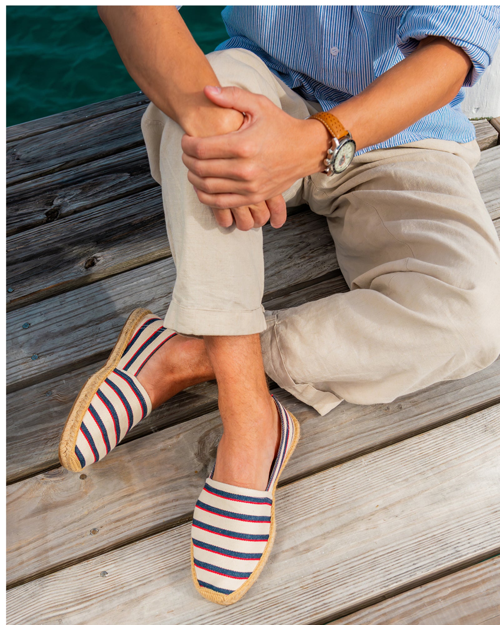 Mens_Espadrilles_The Original_Woven Stripes_Classic - Ivory - Navy - Red - Men's Espadrilles - Ivory - Navy - Red - Soludos - 