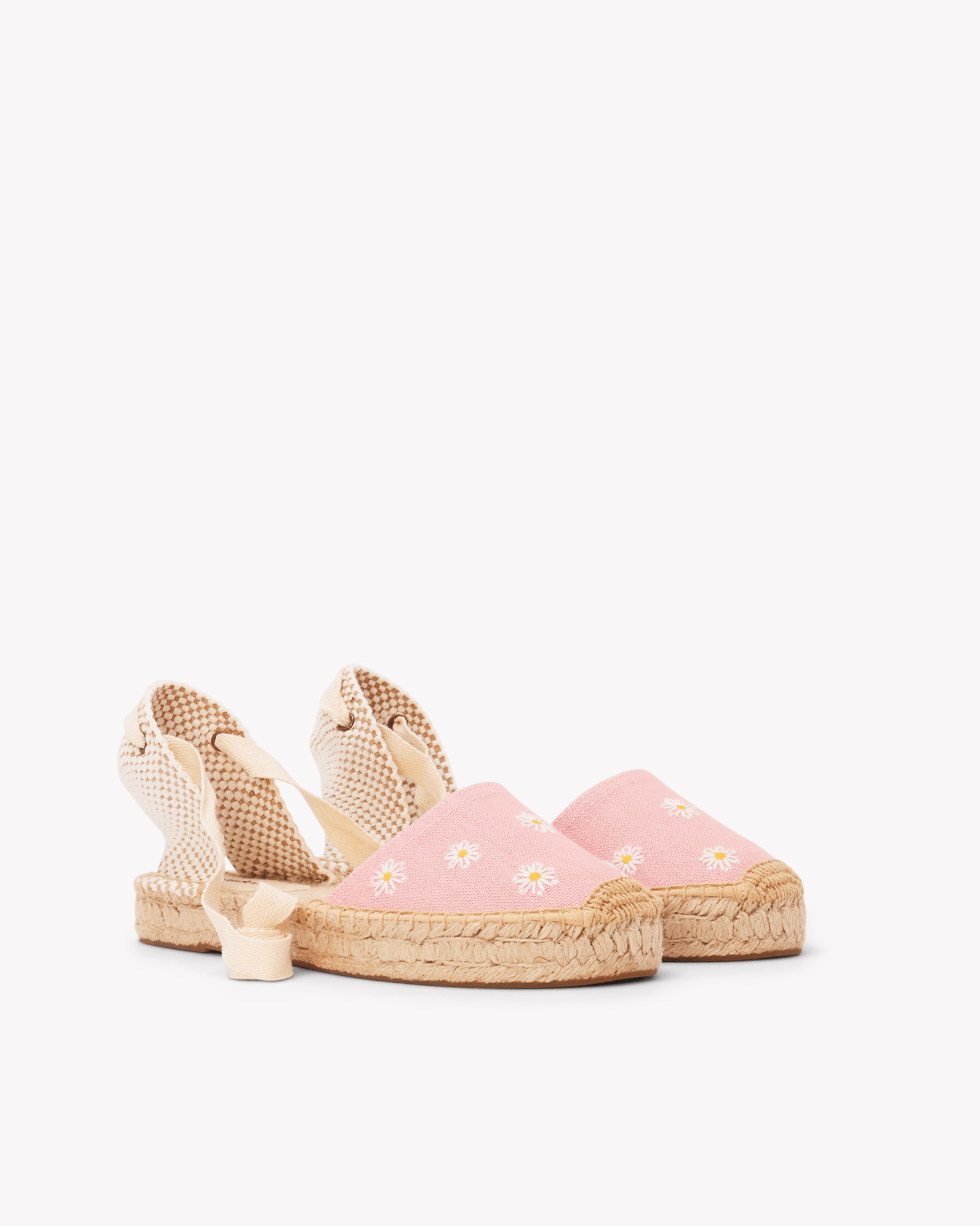 Women's Lauren Lace Up Espadrille | Embroidery | Daisies - Dusty Rose Pink - Womens Espadrilles - Daisies - Dusty Rose Pink - ET2C - 