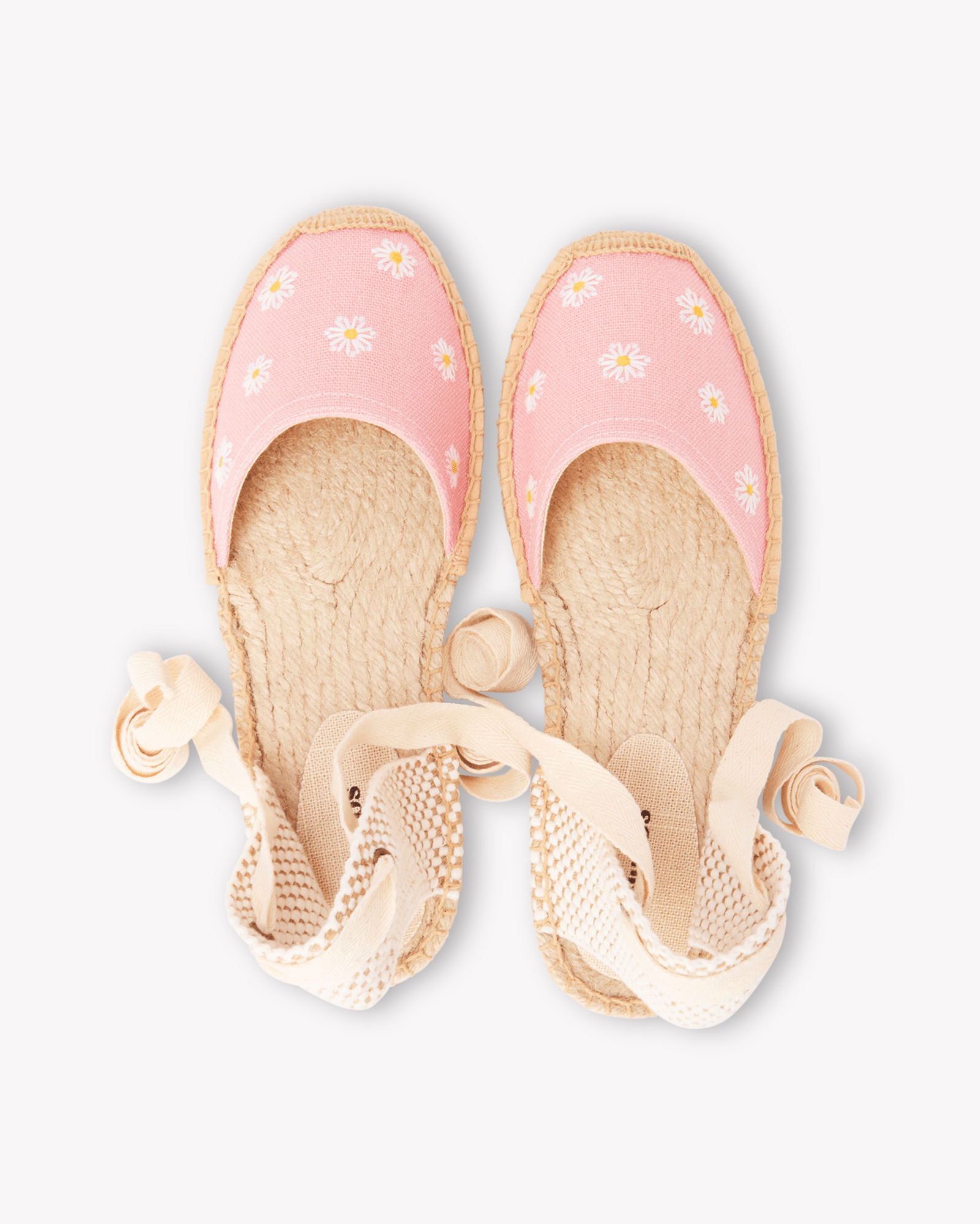 Women's Lauren Lace Up Espadrille | Embroidery | Daisies - Dusty Rose Pink - Womens Espadrilles - Daisies - Dusty Rose Pink - ET2C - 