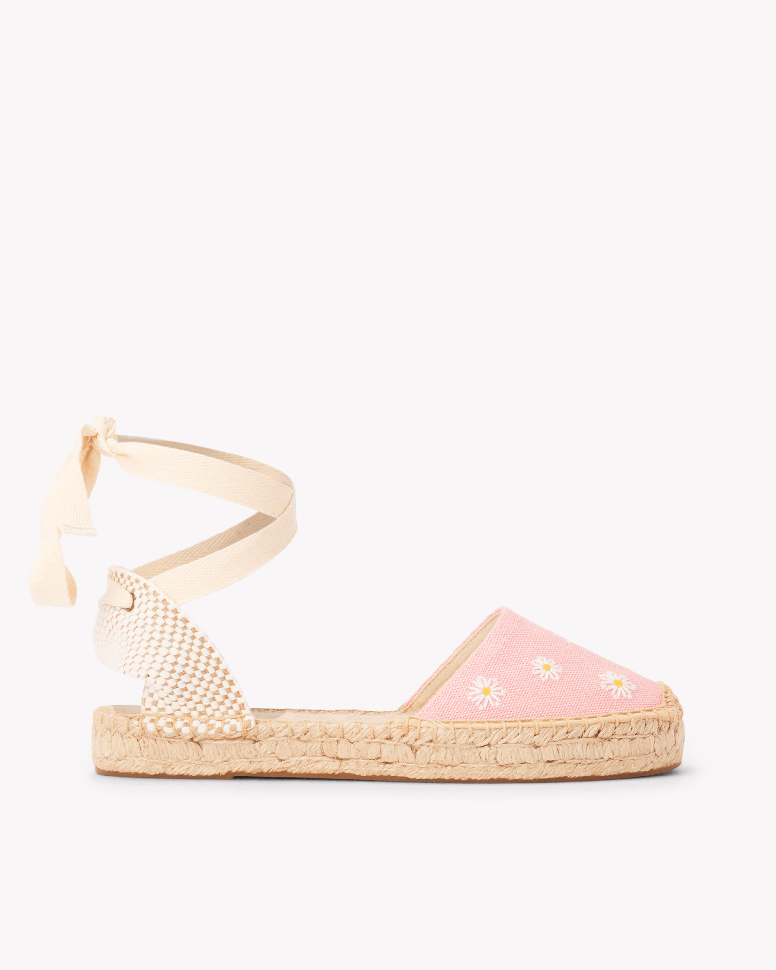 Women's Lauren Lace Up Espadrille | Embroidery | Daisies - Dusty Rose Pink - Womens Espadrilles - Daisies - Dusty Rose Pink - ET2C - 