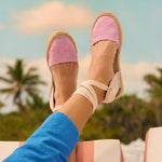 Women's Lauren Lace Up Espadrille | Seersucker | Classic Pink - Women's Espadrilles - Classic Pink - Soludos -