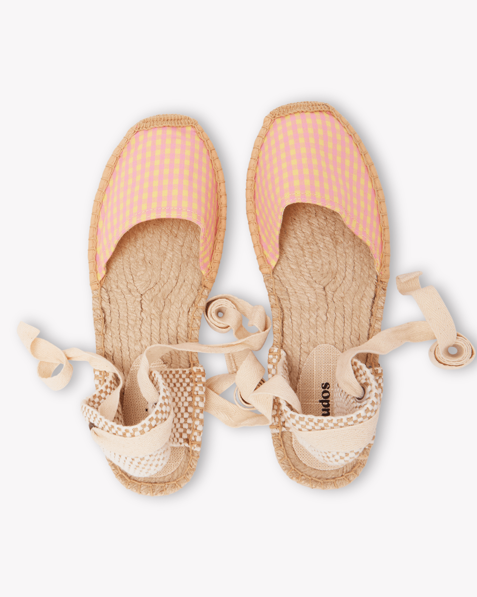 Women's Lauren Lace Up Espadrille | Vichy | Pink - Yellow - Womens Espadrilles - Pink - Yellow - ET2C - 
