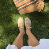 Women's Mary Jane Espadrille | Piping-Organic Woven Cotton | Natural Undyed