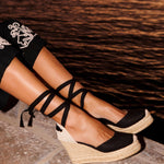 Women's Marseille Platform Wedge Espadrille | Linen Color | Noche Black - Women's Wedge Espadrilles - Noche Black - Soludos - 