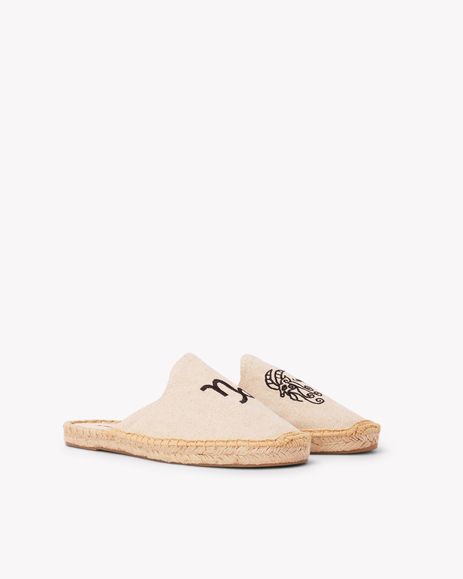 Women's Smoking Mule Espadrille | Embroidery | Capricorn - Natural Undyed - Womens Espadrilles - Capricorn - Natural Undyed - ET2C - 