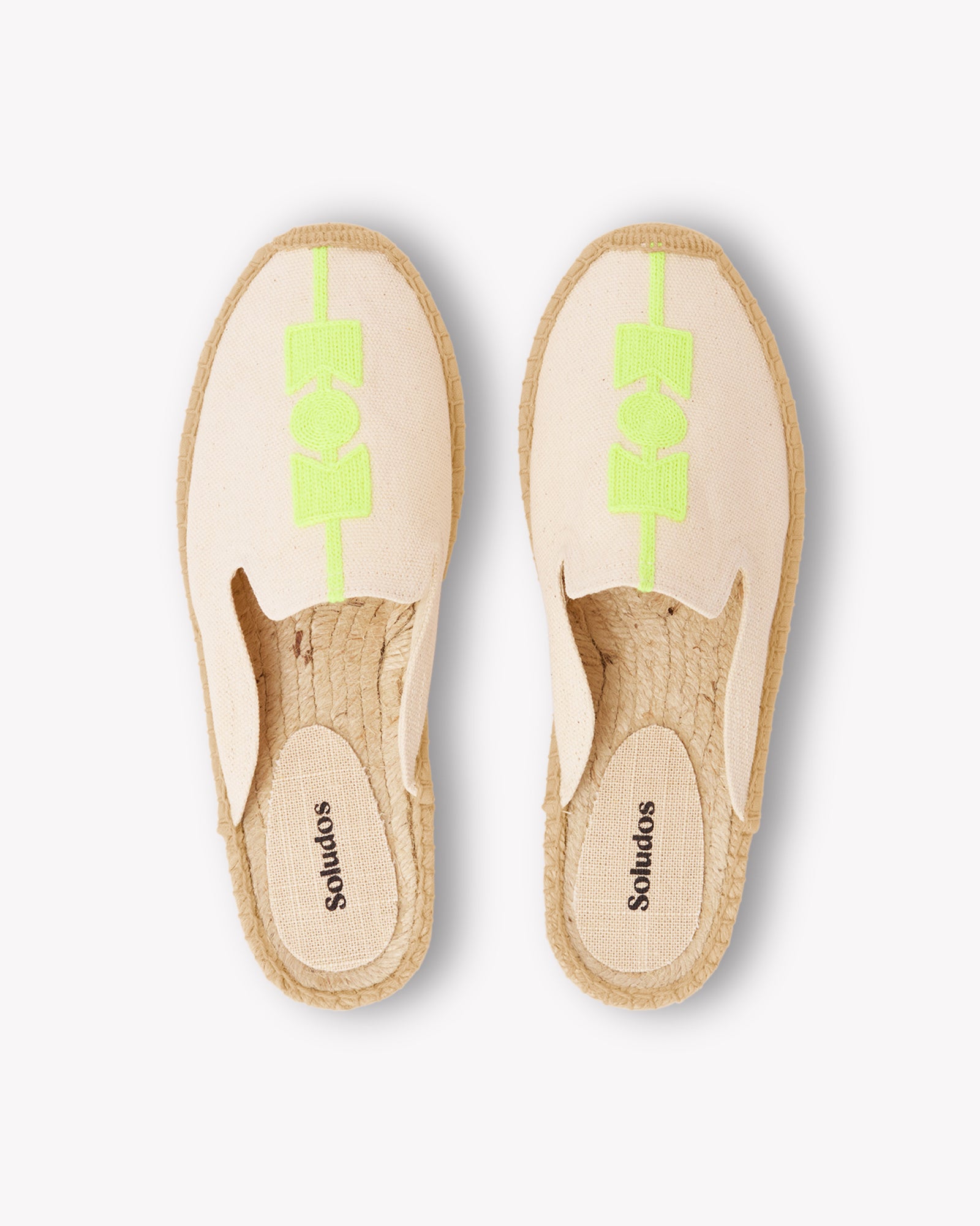 Women's Smoking Mule Espadrille | Embroidery | Molyan Neon Yellow - Natural Undyed - Women's Espadrilles - Natural Undyed - Molyan Neon Yellow - Soludos - 