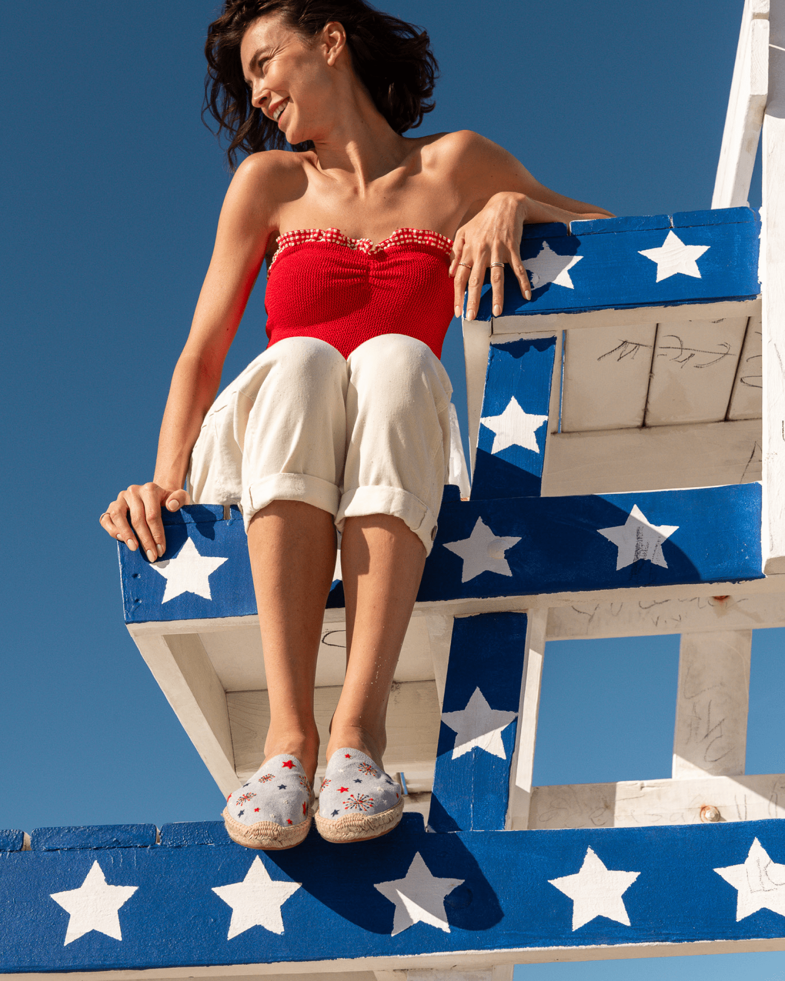 Women's Smoking Mule Espadrille | Embroidery | Stars & Stripes - Dolphin Blue - Women's Espadrilles - Stars & Stripes - Dolphin Blue - Soludos -