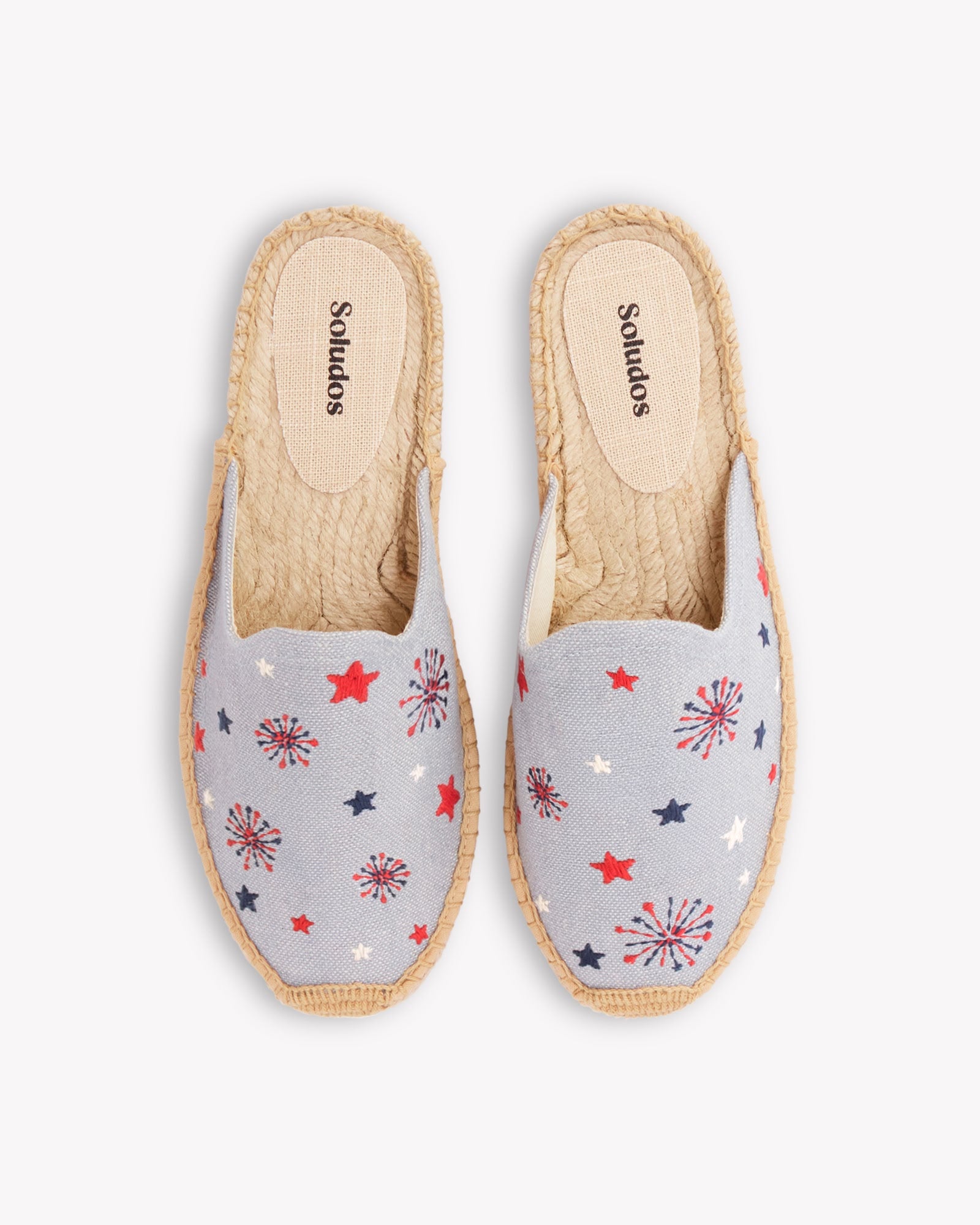 Women's Smoking Mule Espadrille | Embroidery | Stars & Stripes - Dolphin Blue - Women's Espadrilles - Stars & Stripes - Dolphin Blue - Soludos -