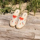Women's Smoking Mule Espadrille | Embroidery | Tropical Florals - Natural Undyed