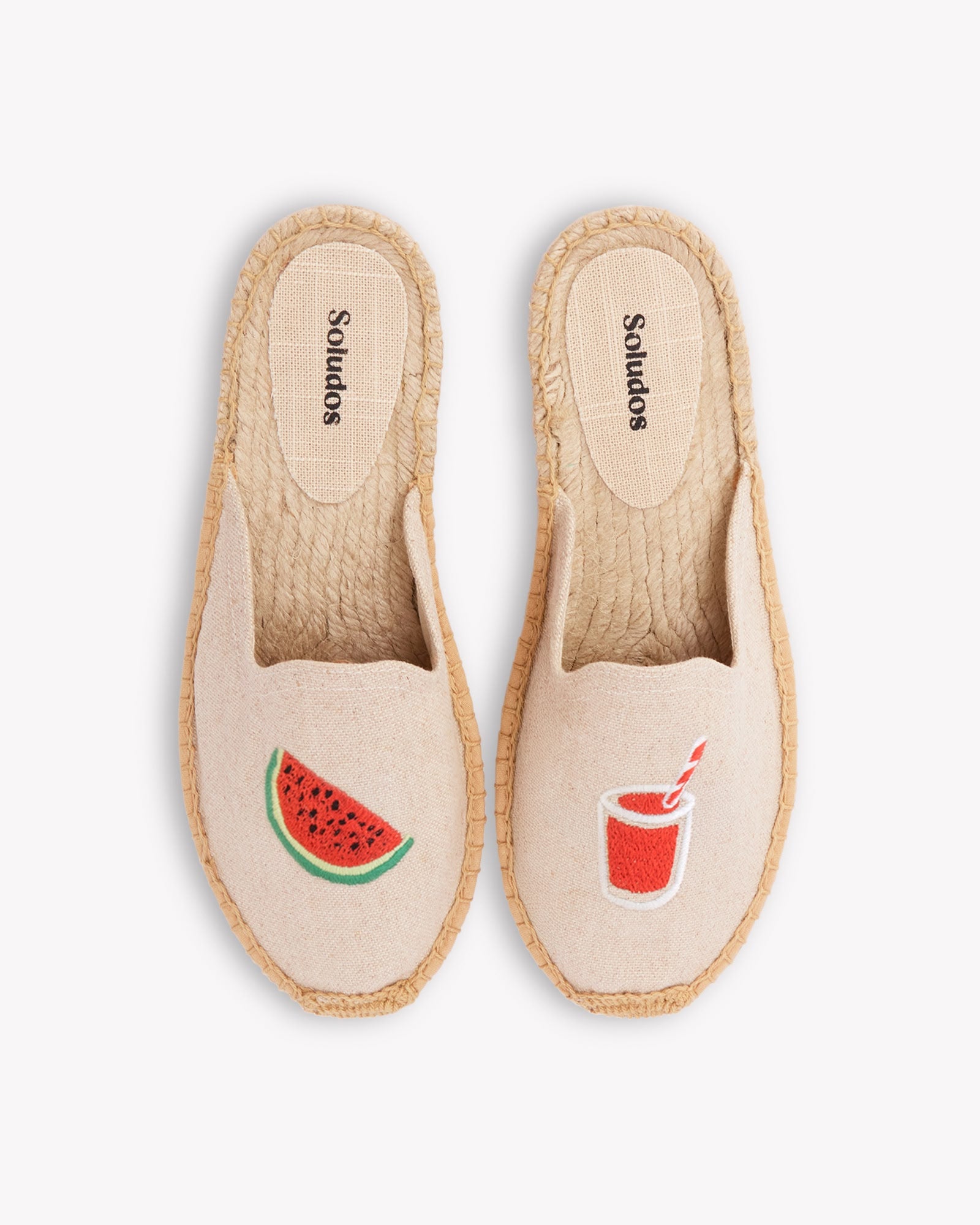 Women's Smoking Mule Espadrille | Embroidery | Watermelon Juice - Natural Undyed - Women's Espadrilles - Watermelon Juice - Natural Undyed - Soludos -