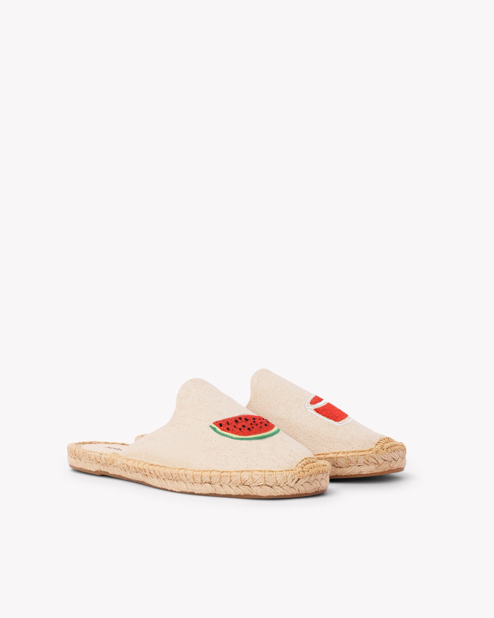 Women's Smoking Mule Espadrille | Embroidery | Watermelon Juice - Natural Undyed - Women's Espadrilles - Watermelon Juice - Natural Undyed - Soludos -