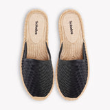 Women's Smoking Mule Espadrille | Woven Leather | Noche Black - Women's Espadrilles - Noche Black - Soludos -