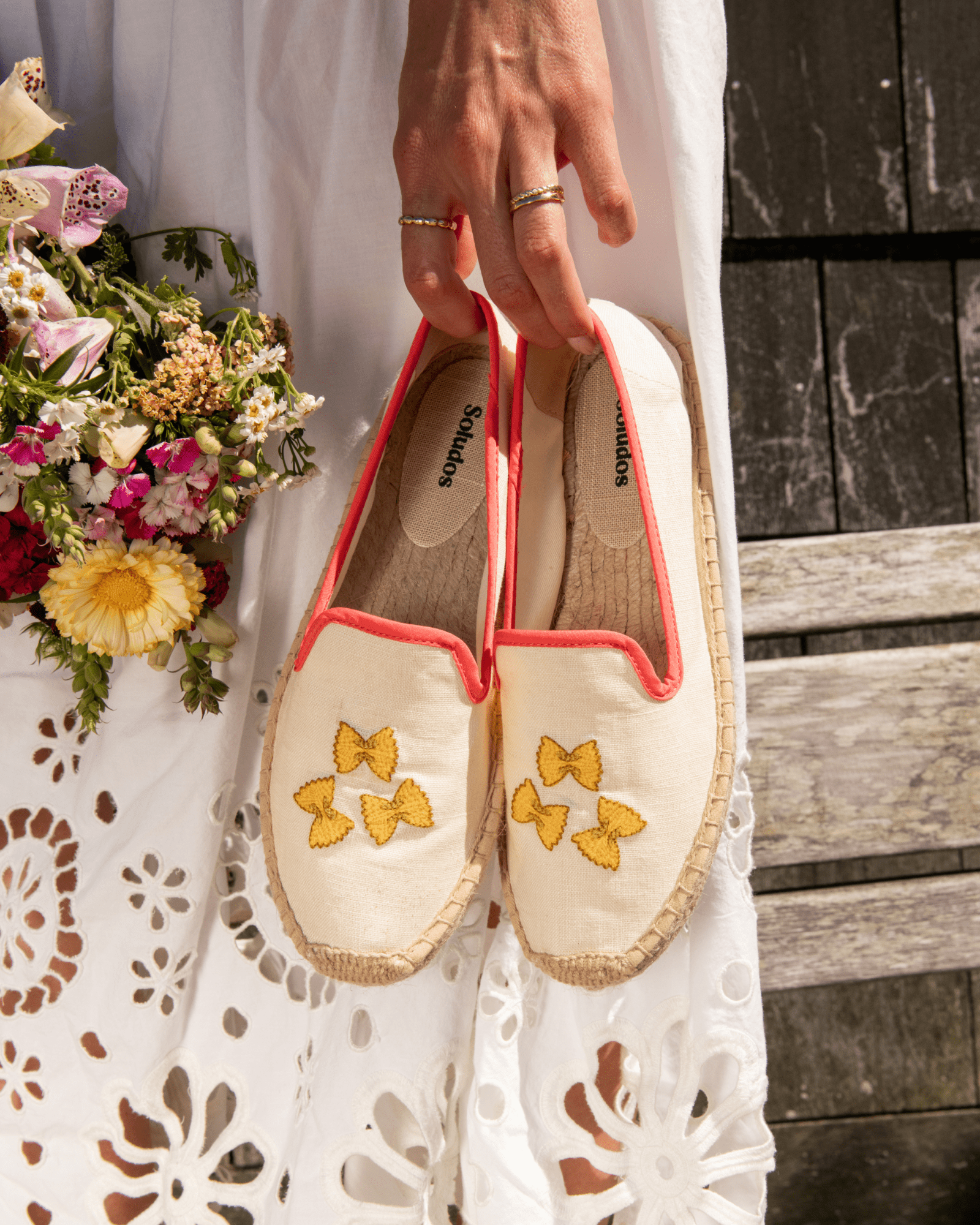 Women's Smoking Espadrille | Embroidery | Farfalle - Ivory