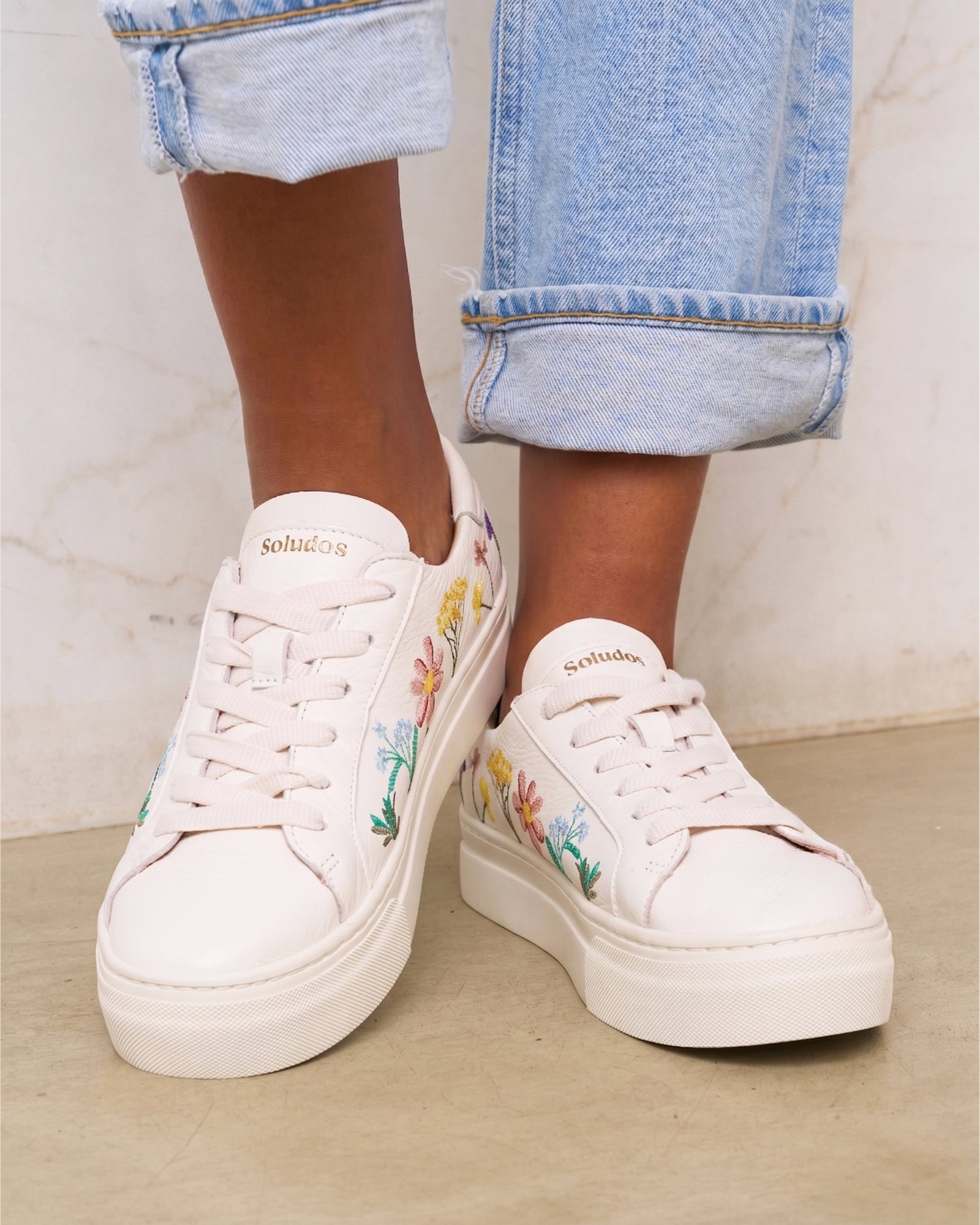 Women's Ibiza Platform Sneaker | Embroidery | Pressed Florals - Oasis White - Womens Espadrilles - Pressed Florals - Oasis White - Soludos - 