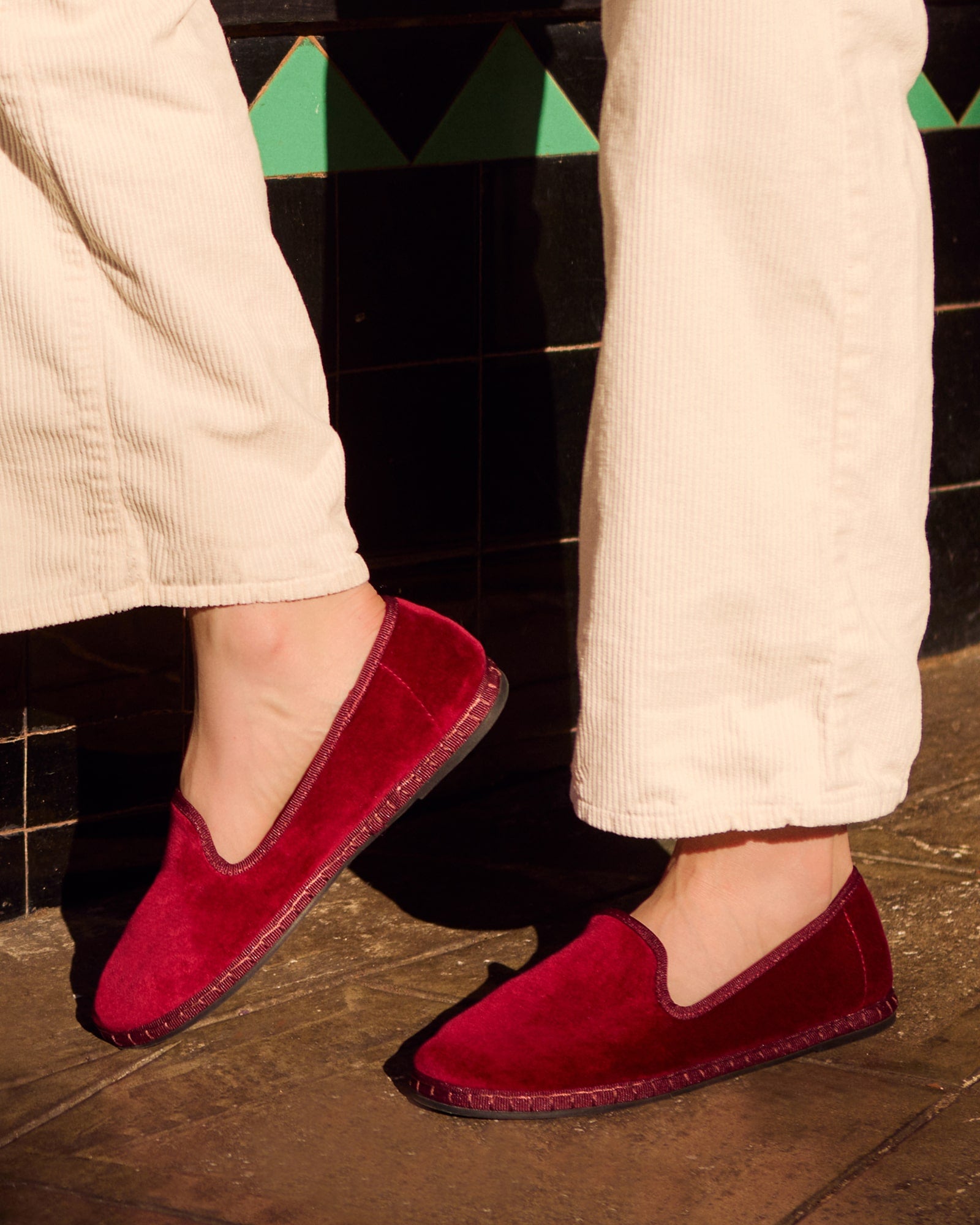 Women's Venetian Flat | Velvet | Cherry Red - Women's Espadrilles - Cherry Red - Soludos - 